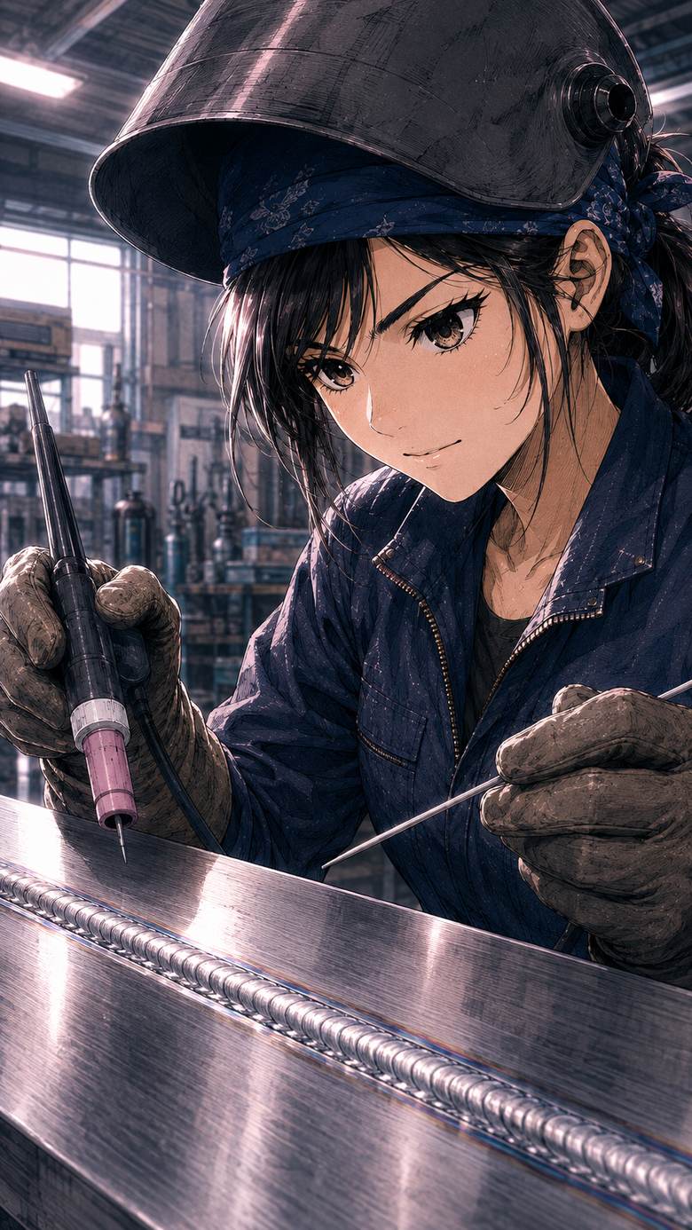TIG でアルミを溶接する若い技能者